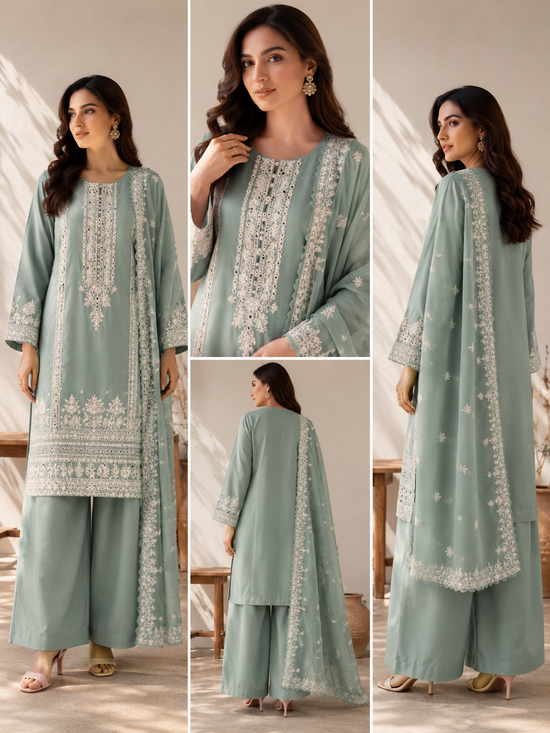 Brit 3 piece ladies embroidered Linen collection B590