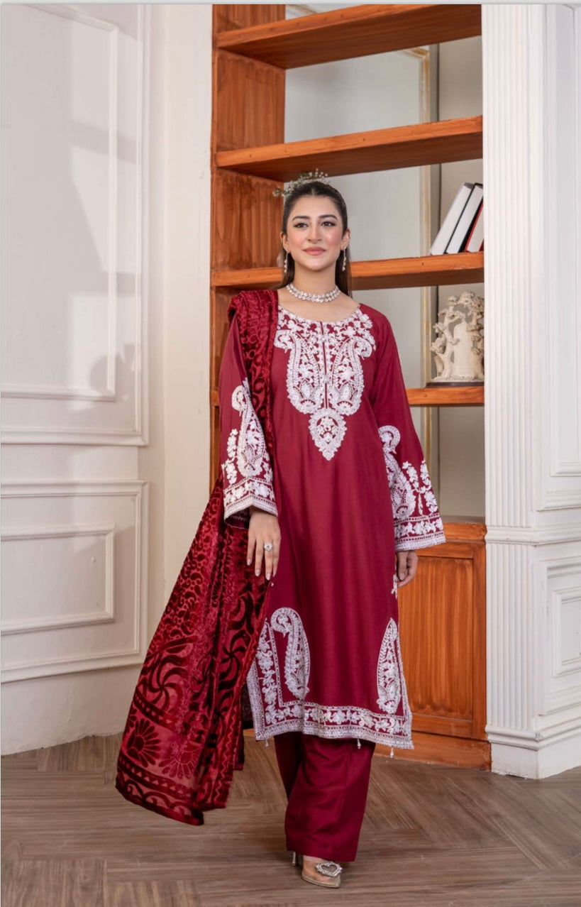 Brit 3 piece Dhanak with plachi shawl_81042 Pakistani ladies suit B298