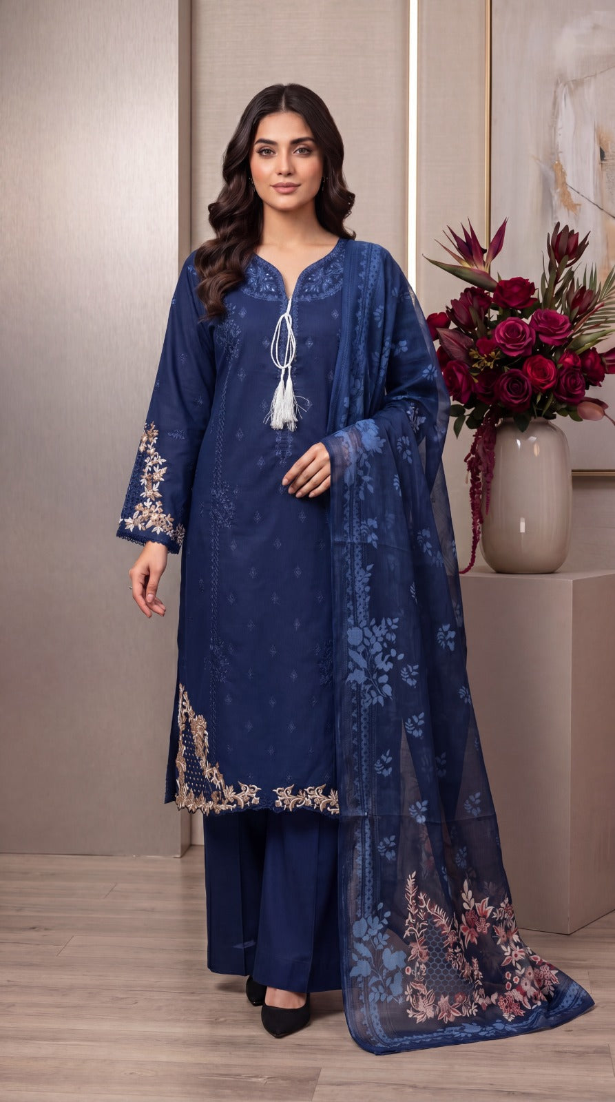 BRIT 3 piece embroidery cotton ladies dress B607