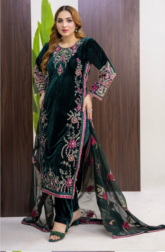 Brit 3 piece luxury Valvet_81042 Pakistani ladies suit Green B301
