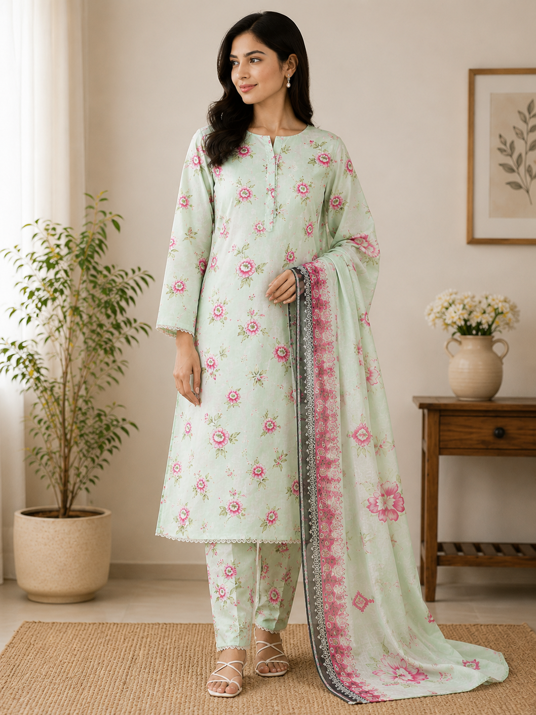 M print inspired 3 piece  luxury lawn_81042 Pakistani ladies suit B631