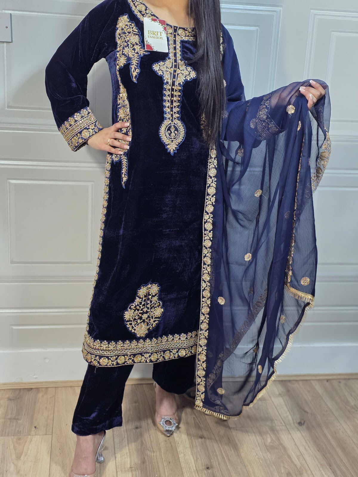 Brit 3 piece velvet_7024 ladies suit navy VB3