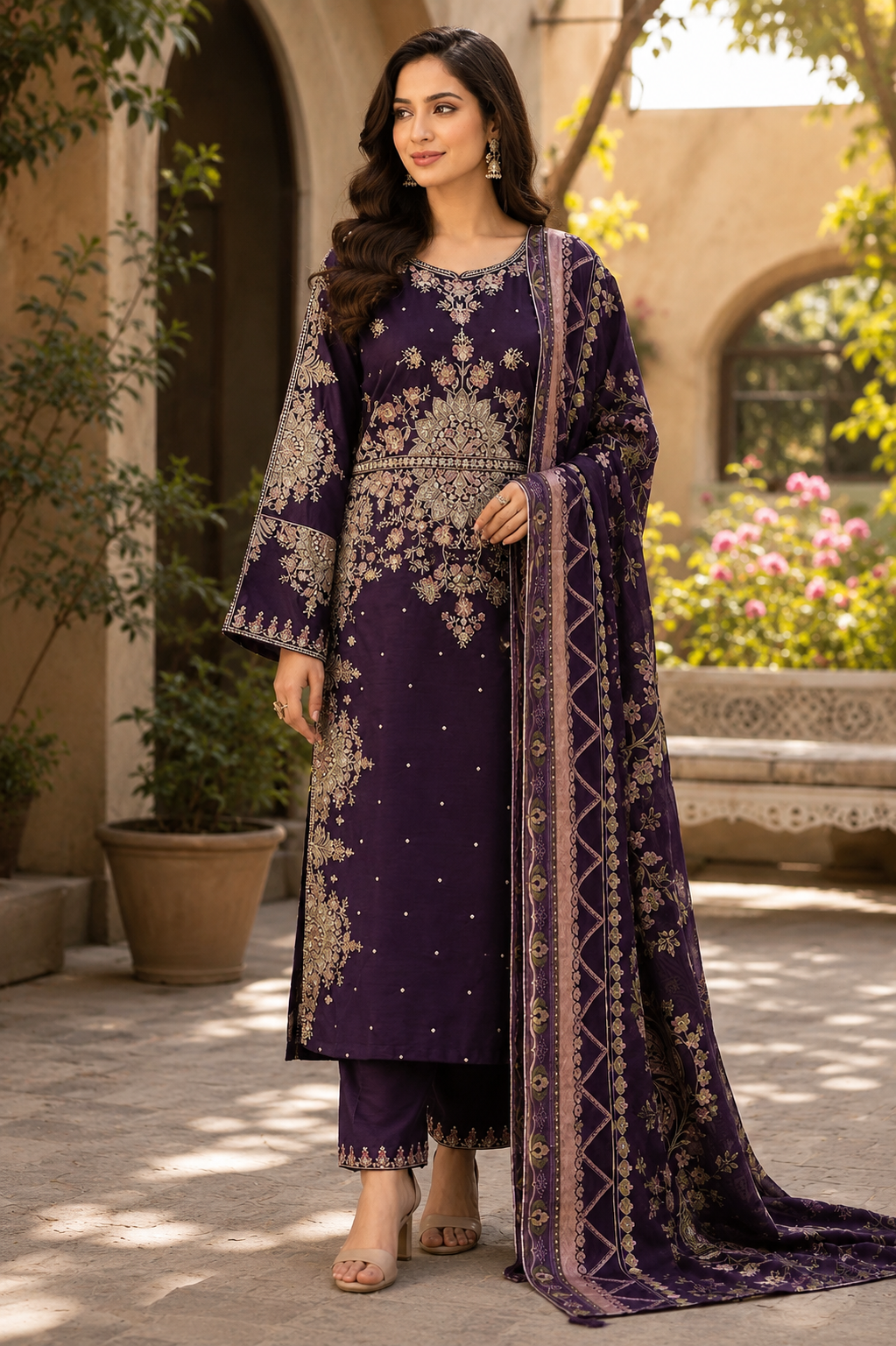 ETHNIC 3 piece designer viscous collection ladies dress B747