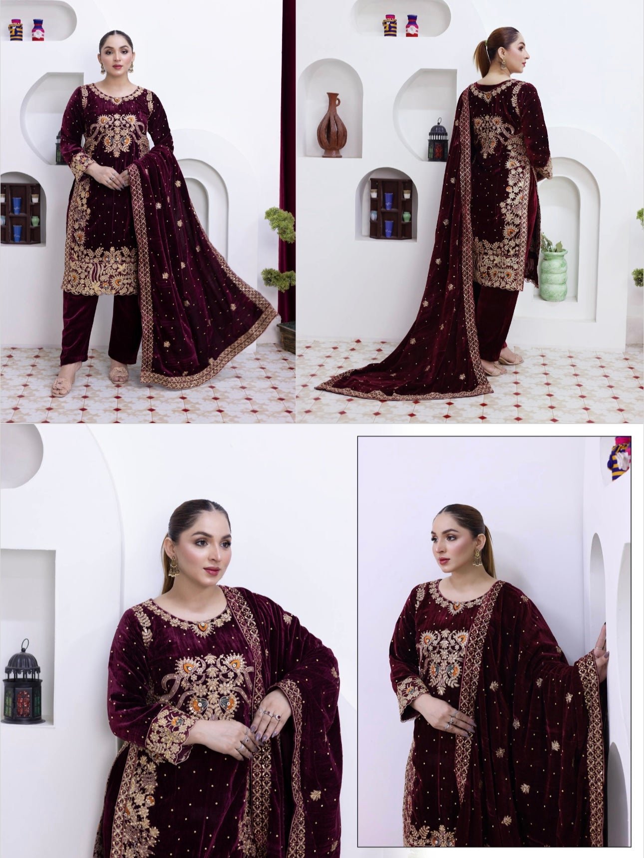 Brit 3 piece luxury Valvet_81042 Pakistani ladies suit Mehroon B290