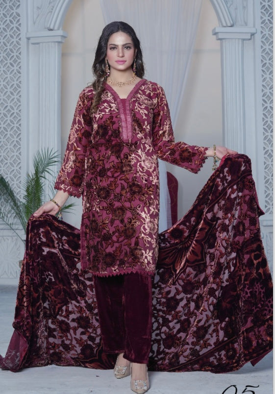 Brit 3 piece Micro Palachi Pakistani ladies Winter collection suit B415