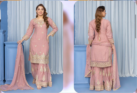 Brit Mother and Daughter 3 piece Chiffon_100291 light pink B100