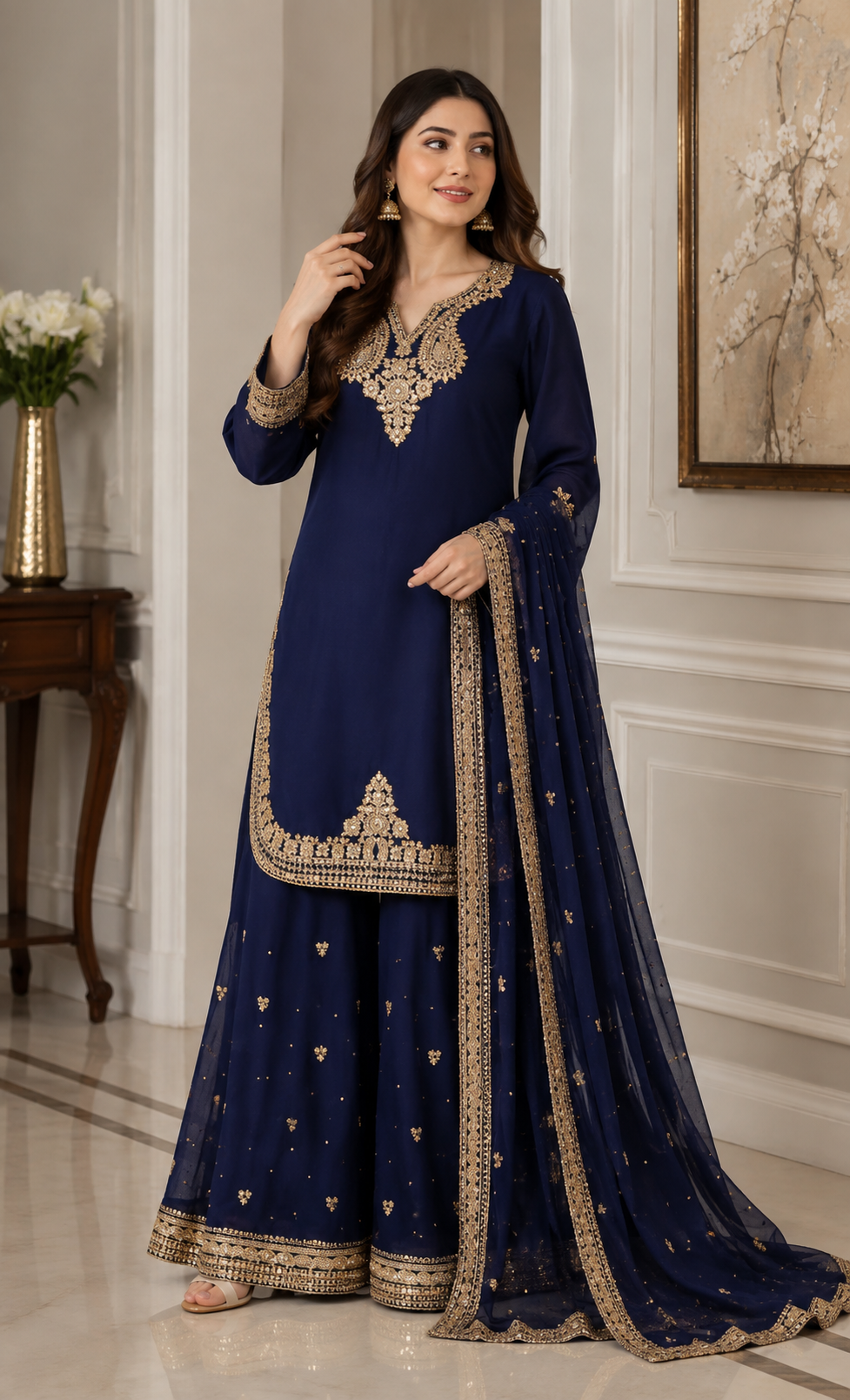 Brit 3 piece luxury chiffon ladies dress B701