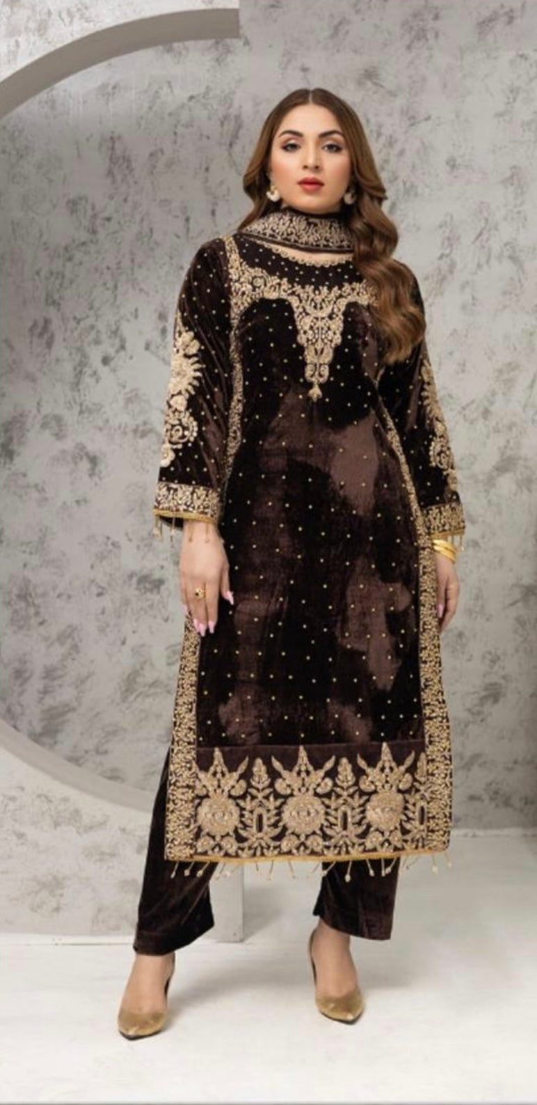 Brit 3 piece Mother and daughter velvet_5004 ladies suit N2/2