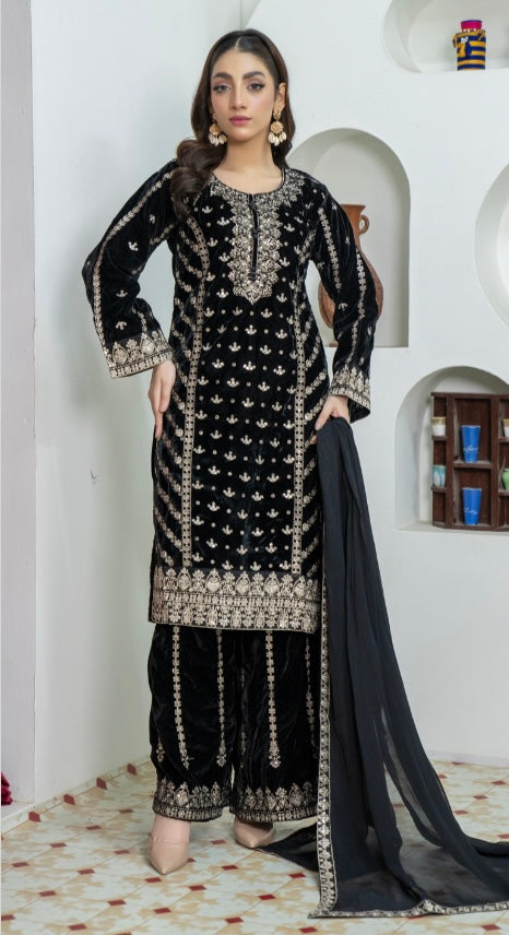 Brit 3 piece luxury Designer Valvet winter Pakistani ladies suit_B311