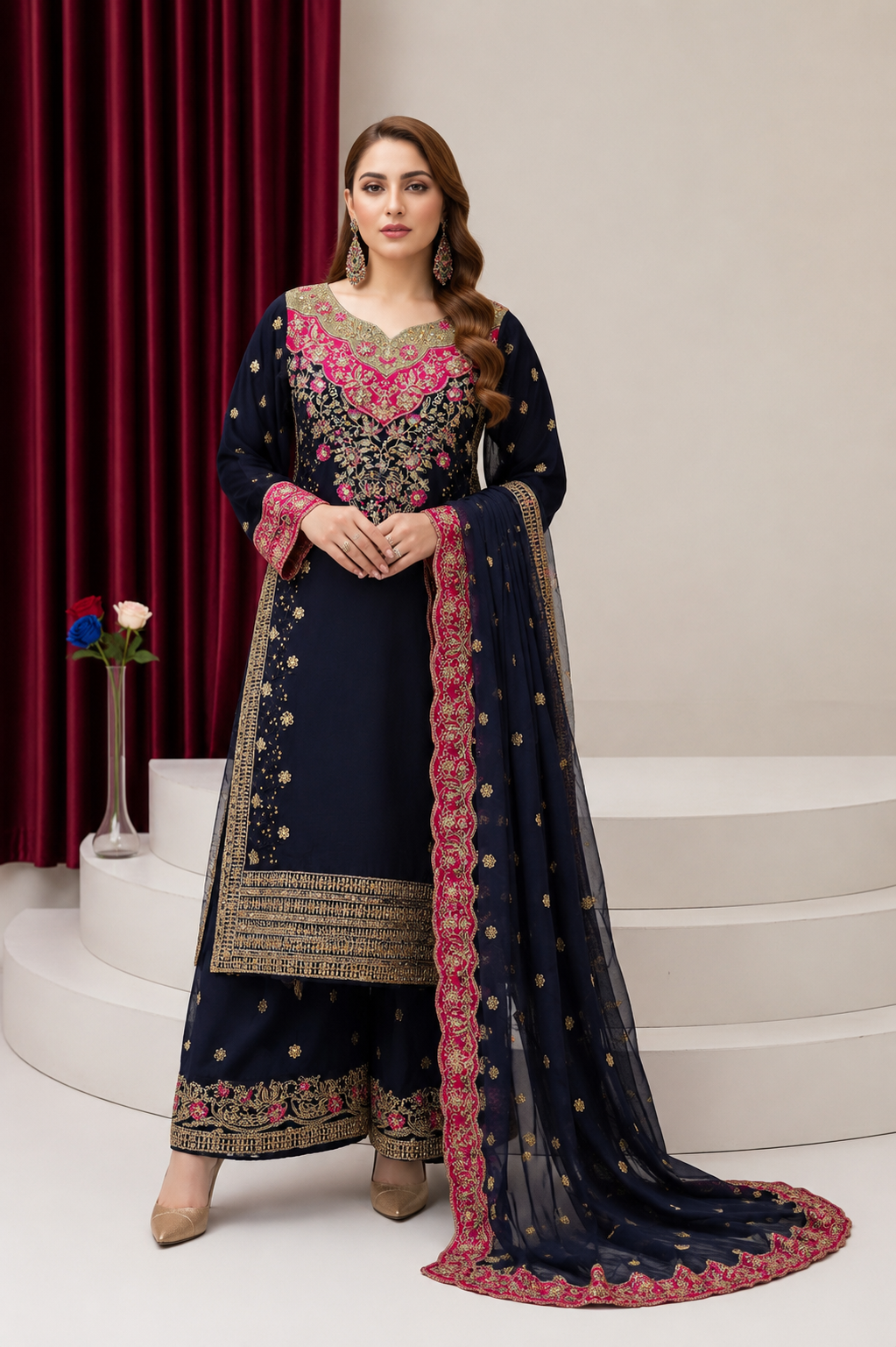 Asim Jofa inspired 3 piece chiffon ladies dress B596