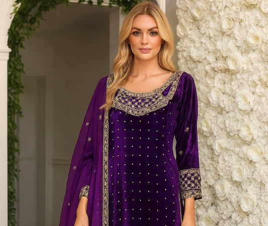 Brit 3 piece velvet_7018 ladies suit purple B3
