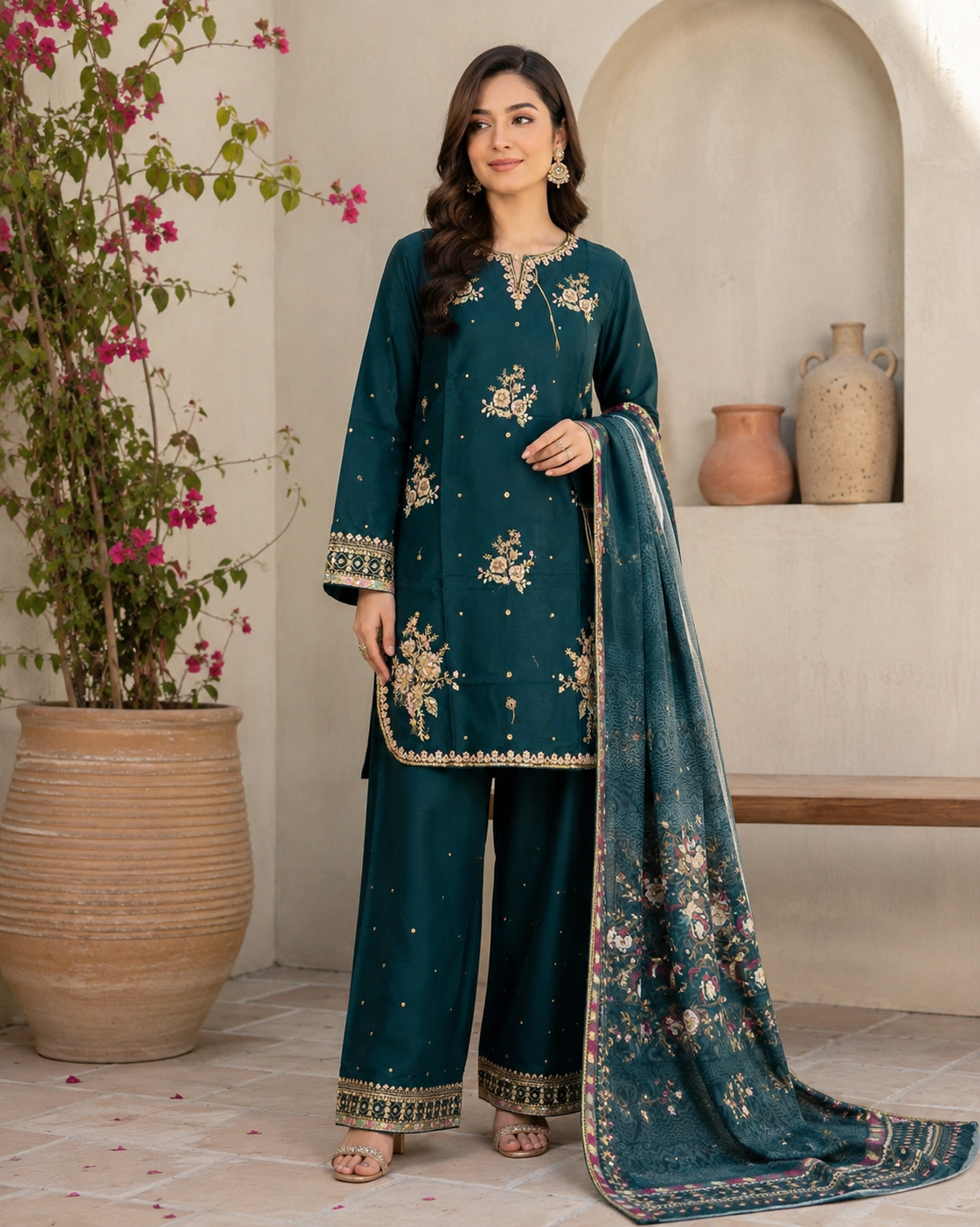 BRIT 3 piece luxury cotton ladies dress B650