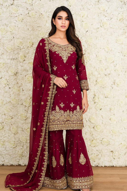 Brit Mother and Daughter 3 piece Chiffon_100293 magenta B100