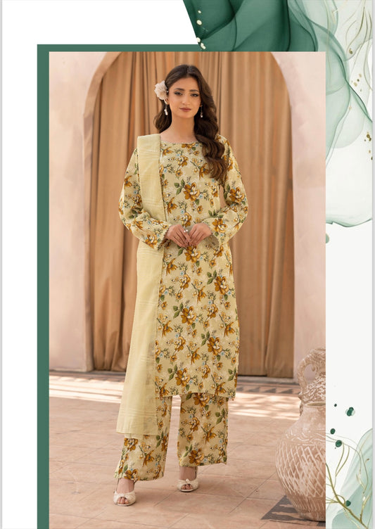 Mairyah print linen 3 piece_4038 Pakistani suits for ladies B263
