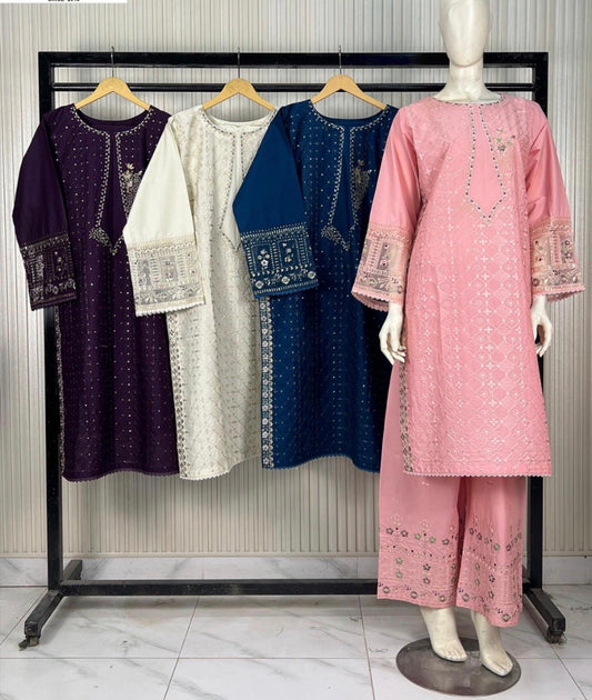 Brit 3 piece embroidered summer cotton collection ladies dress B623