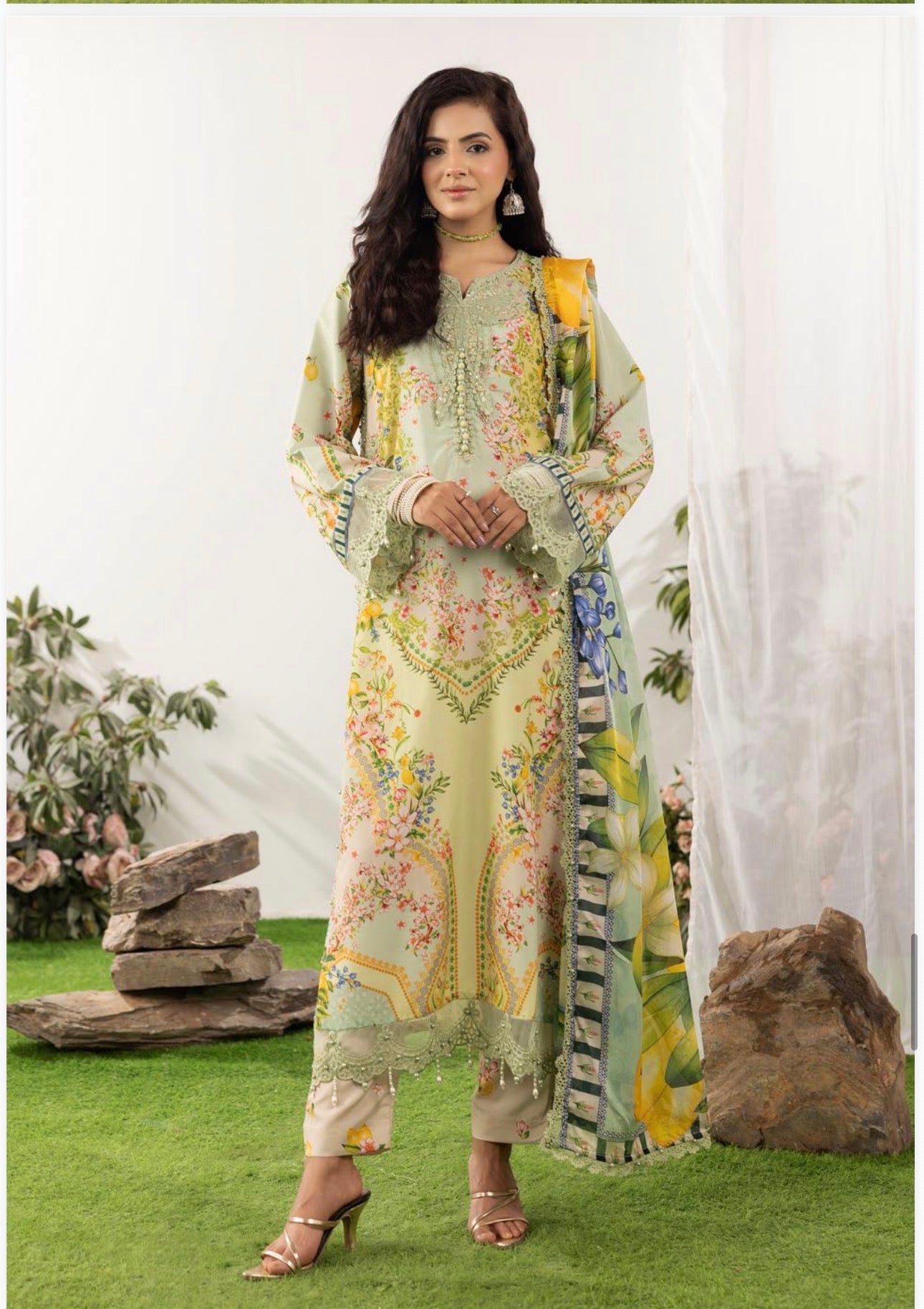 M print Inspired 3 piece embroidery cotton chickenKari 81042 Pakistani ladies suit B520