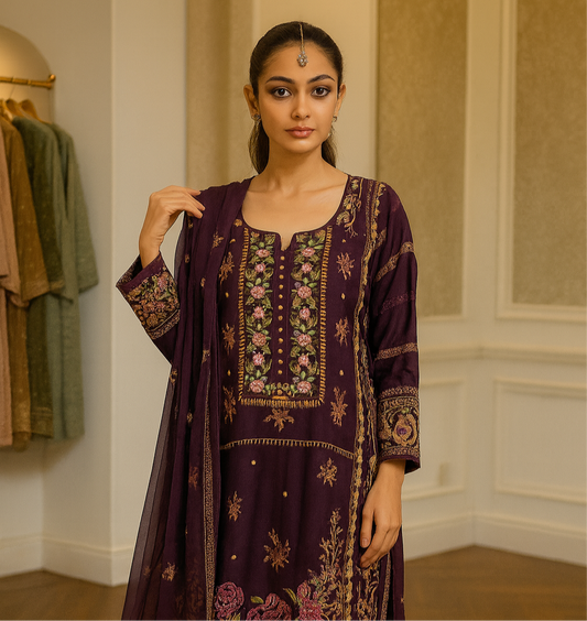 Easha Aisha inspired chiffon _81042 Pakistani ladies suit purple B233