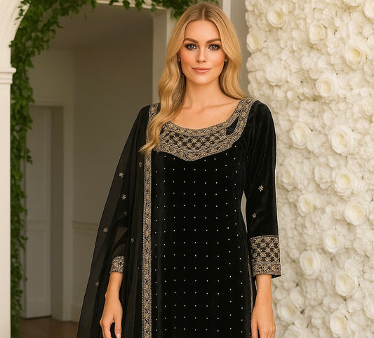 Brit 3 piece velvet_7019 ladies suit black B3