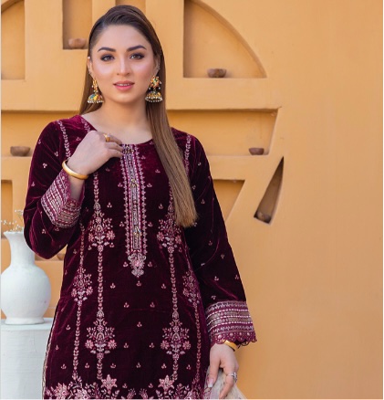 Brit Valvet 3 piece_7046 Pakistani ladies suit mehroon B37