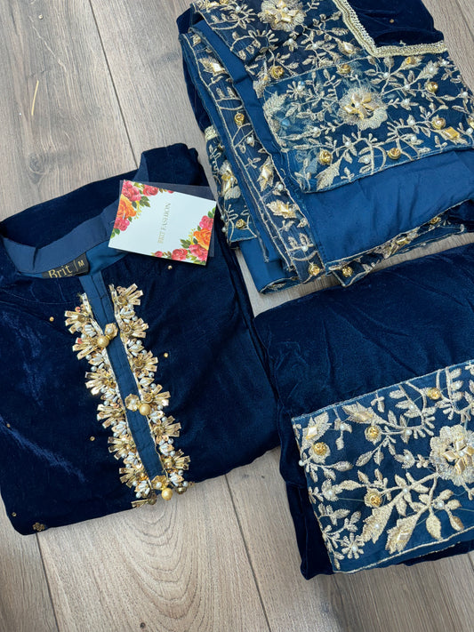 Brit 3 piece luxury 11000 Valvet with Valvet shawl_81042 Pakistani ladies suit Blue B305