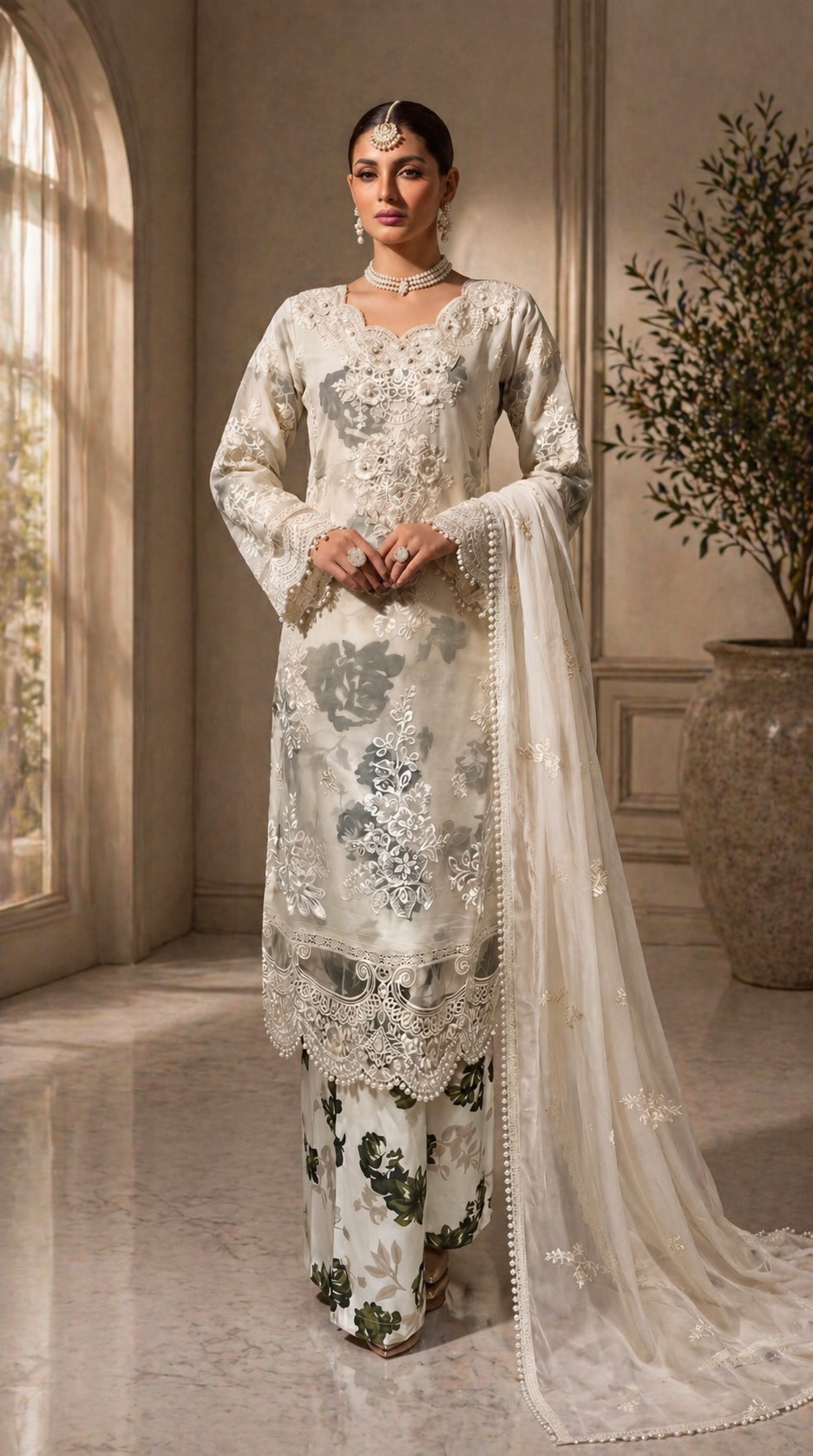 Brit 3 piece ladies floral embroidered chiffon collection B573