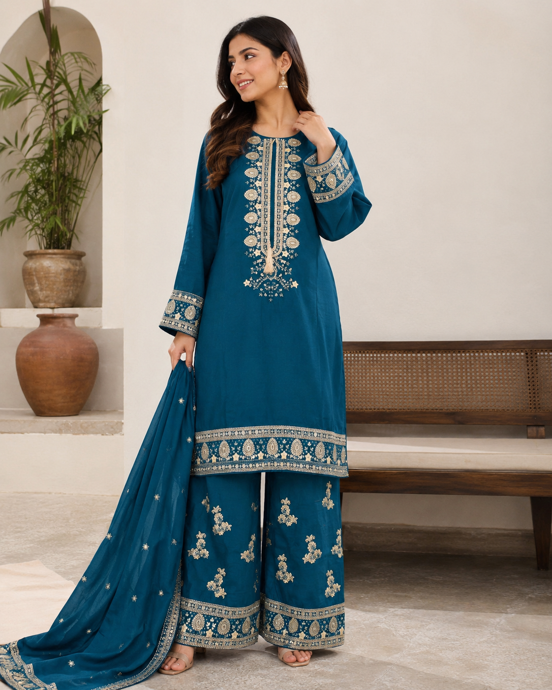 BRIT 3 piece LINEN embroidered suit B543