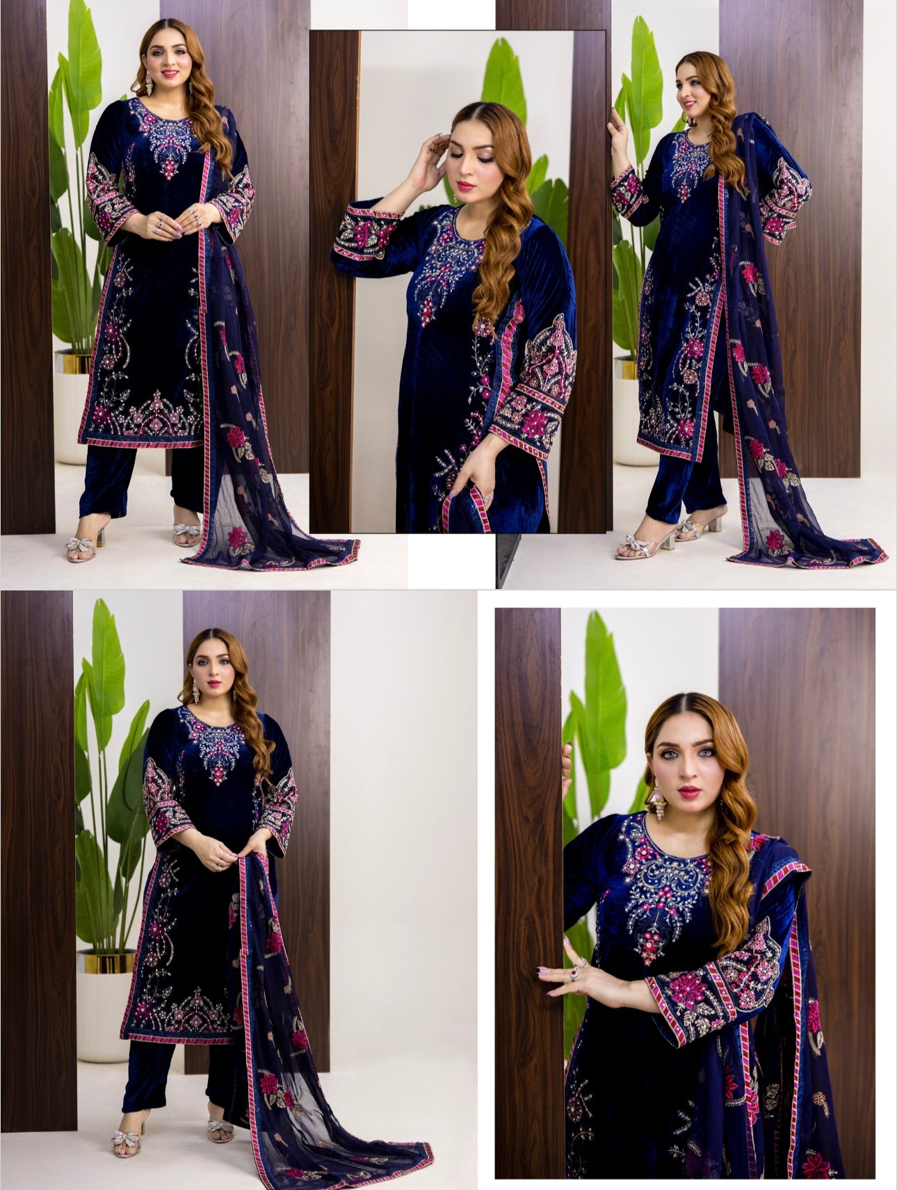 Brit 3 piece luxury Valvet_81042 Pakistani ladies suit Navy B301