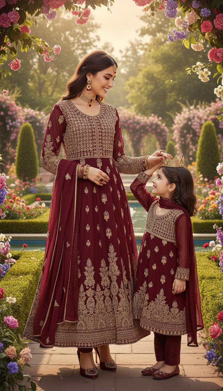 Mother and daughter 3 piece luxury chiffon _81042 Pakistani ladies suit B495