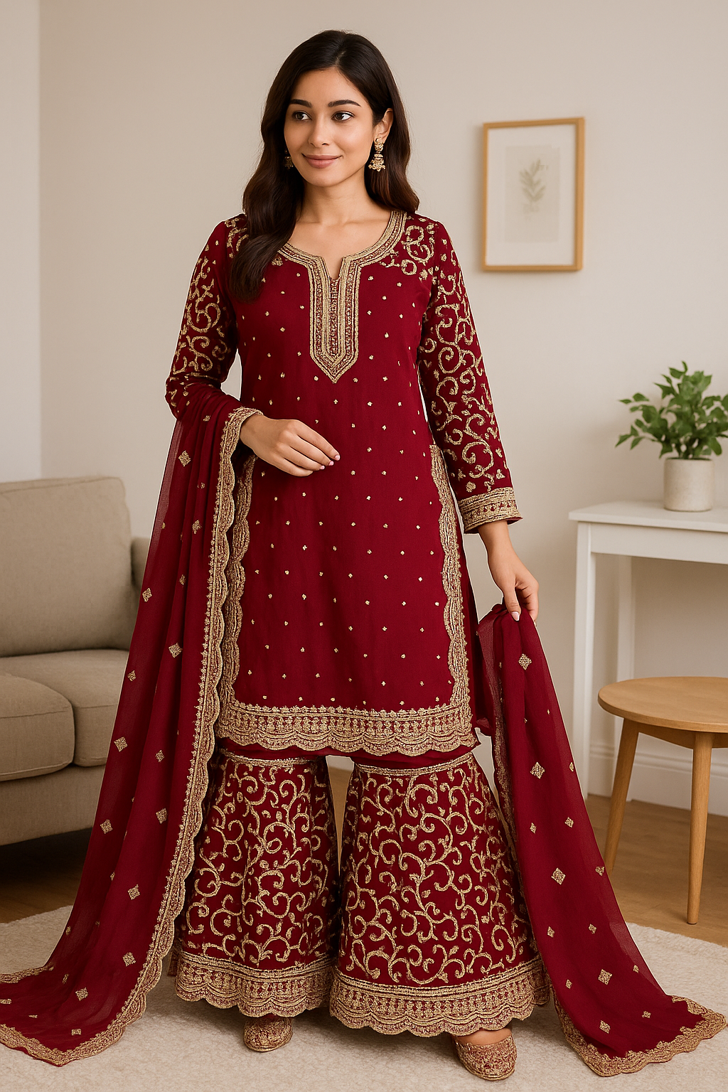 Brit Mother and Daughter 3 piece Chiffon_10028 Maroon B99