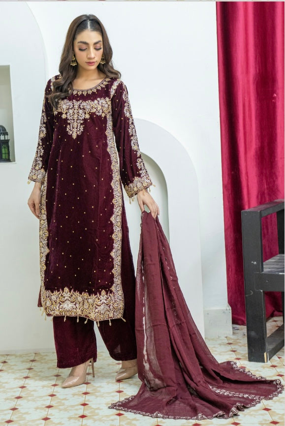 Brit 3 piece Mother and daughter velvet_5004 ladies suit N2