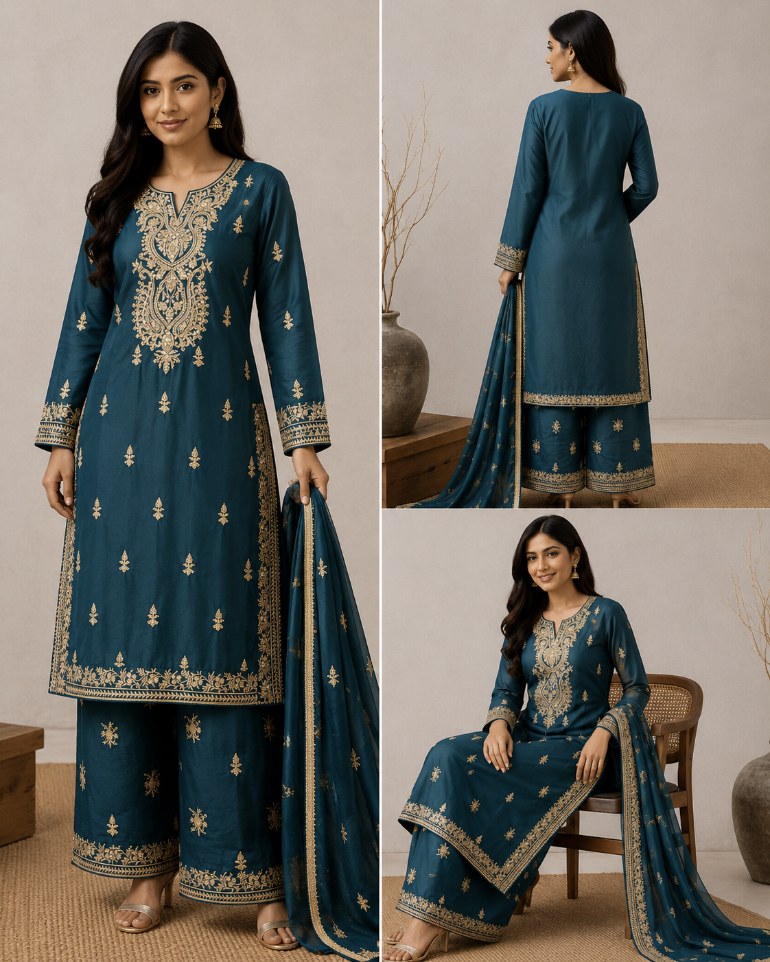 Brit 3 piece embroidered summer viscosecollection ladies dress B626