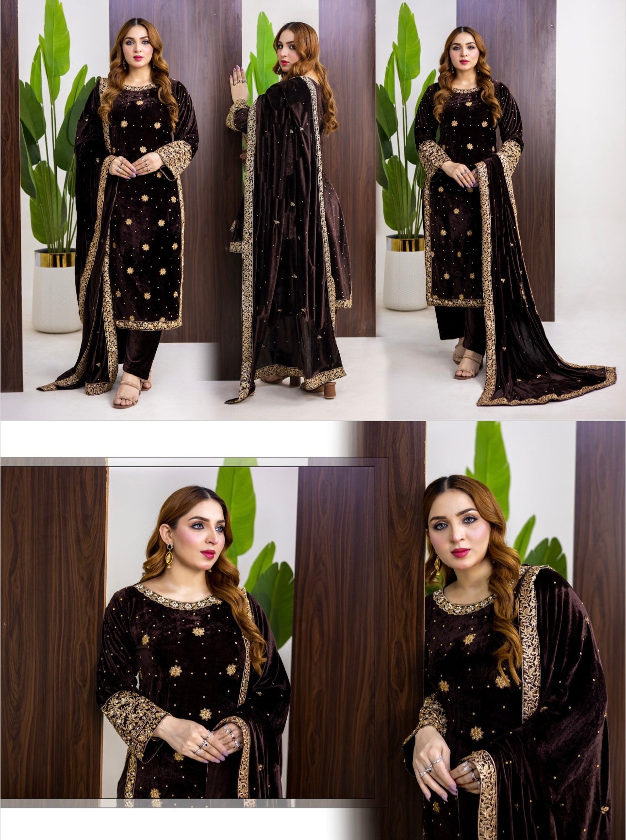 Brit 3 piece luxury Valvet_81042 Pakistani ladies suit Brown B289