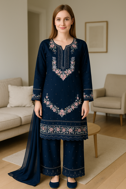 Brit 3 piece luxury linen_81042 Pakistani ladies suit teal B238
