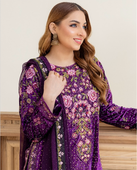 Brit 3 piece velvet_6027 ladies and kids suit Purple B4