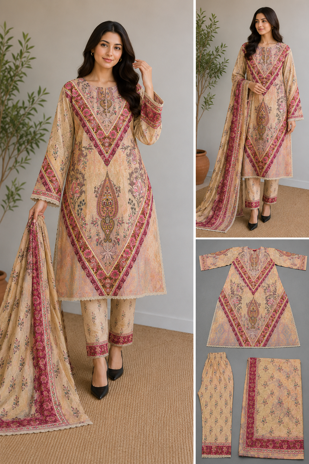 Brit 3 piece embroidered summer cotton collection ladies dress B629