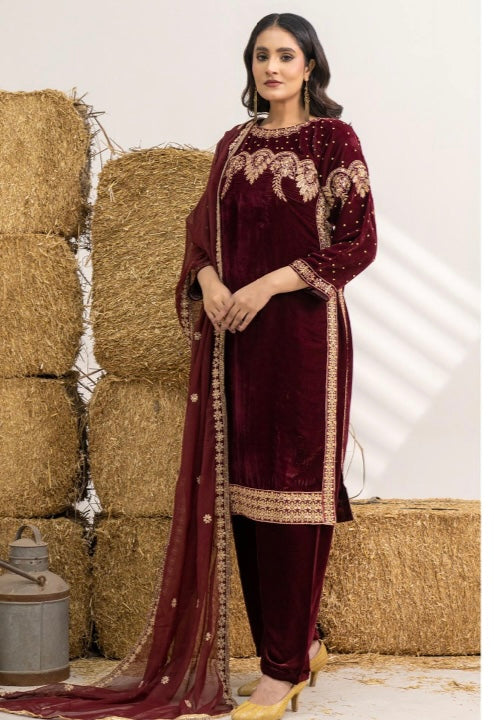 Brit 3 piece luxury Designer Valvet winter Pakistani ladies suit A.B322