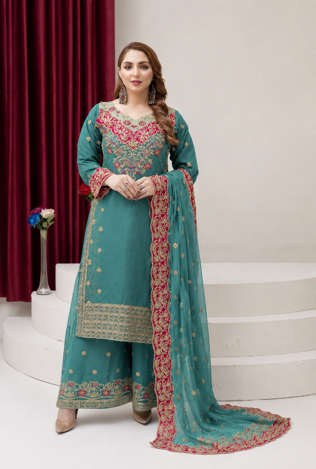 Asim Jofa inspired 3 piece chiffon ladies dress B596