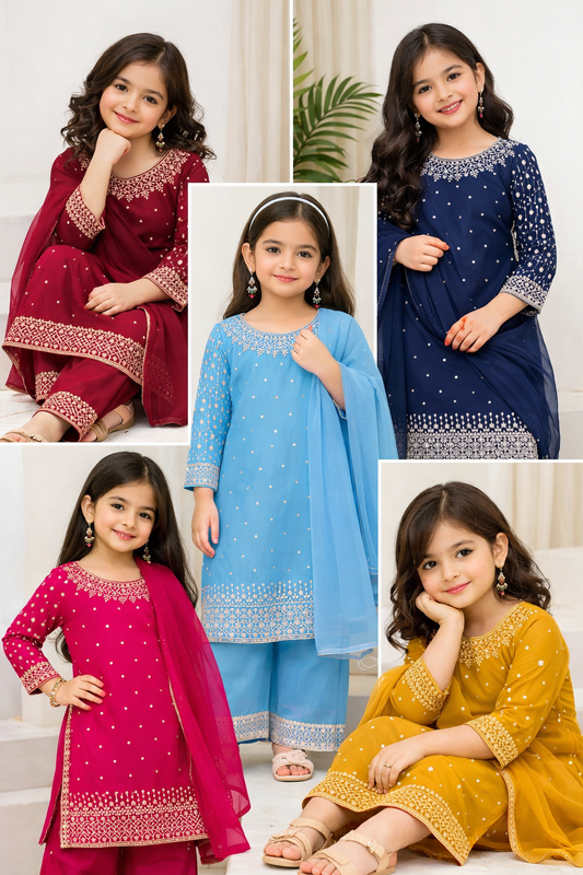 KIDS 3 piece Mother and daughter luxury Chiffon _81042 Pakistani ladies suit B522