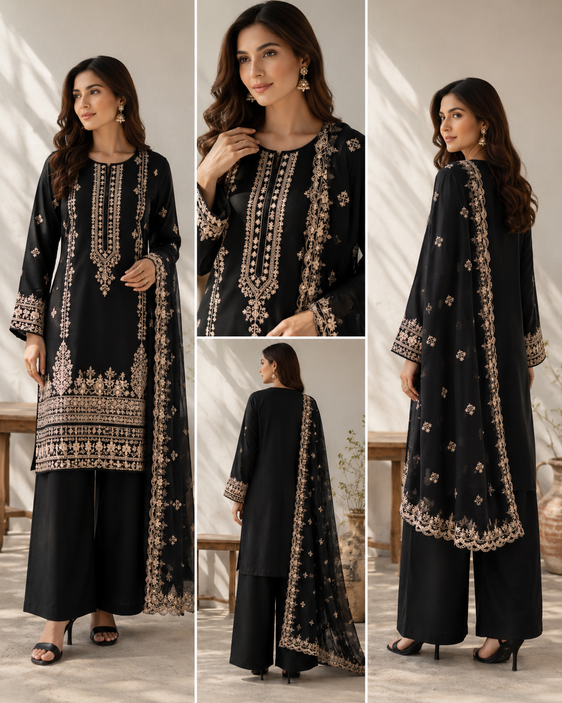 Brit 3 piece ladies embroidered Linen collection B590
