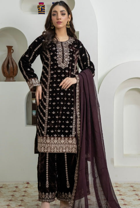 Brit 3 piece luxury Designer Valvet winter Pakistani ladies suit_B311