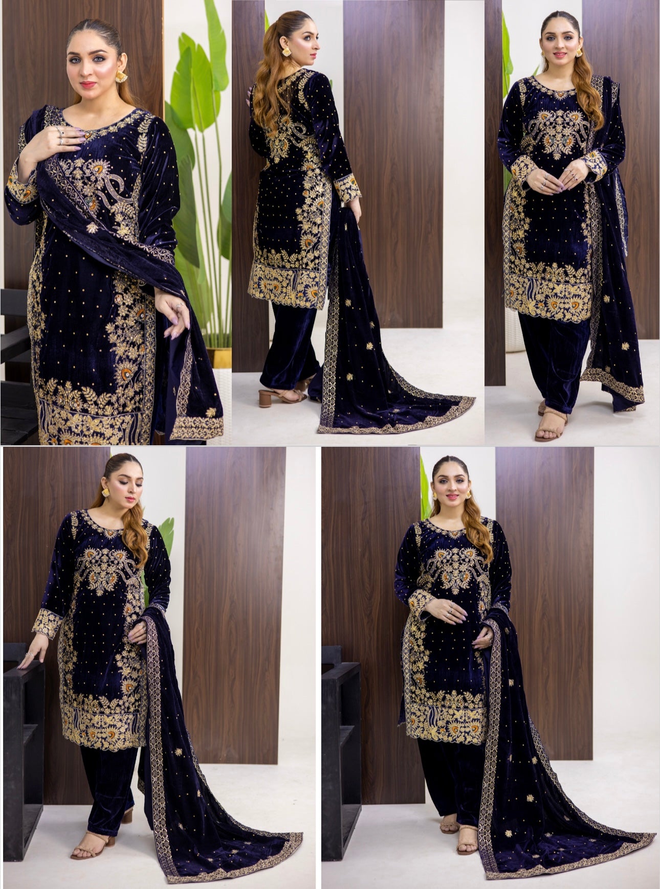 Brit 3 piece luxury Valvet_81042 Pakistani ladies suit Navy B290