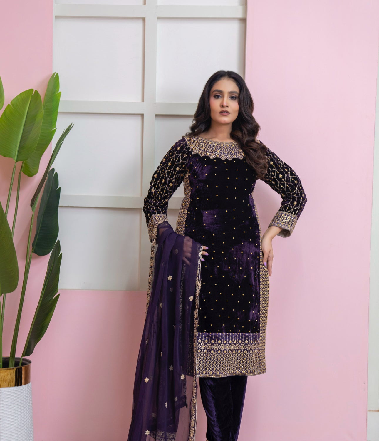 Brit 3 piece luxury VALVET Pakistani ladies Winter collection suit B401