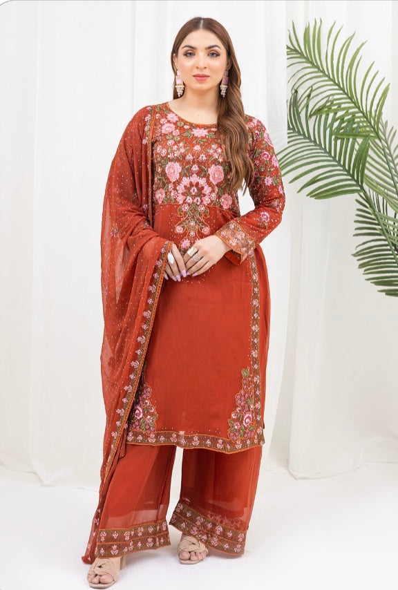 Brit 3 piece chiffon mother and daughter _100208 orange ladies suit B75