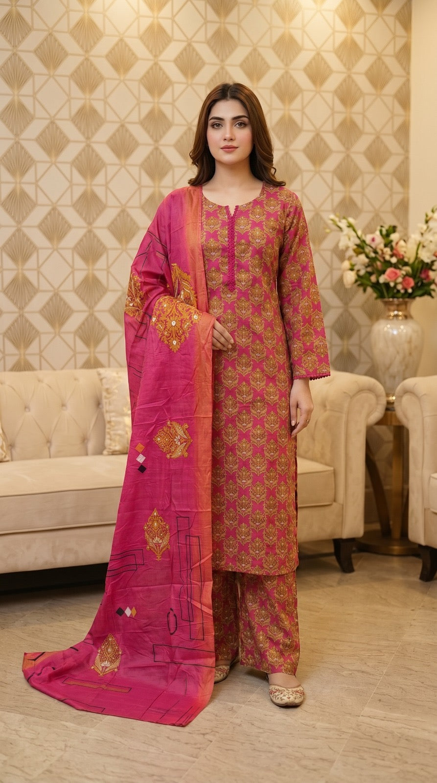 M Print inspired 3 piece Lawn summer collection ladies dress B621