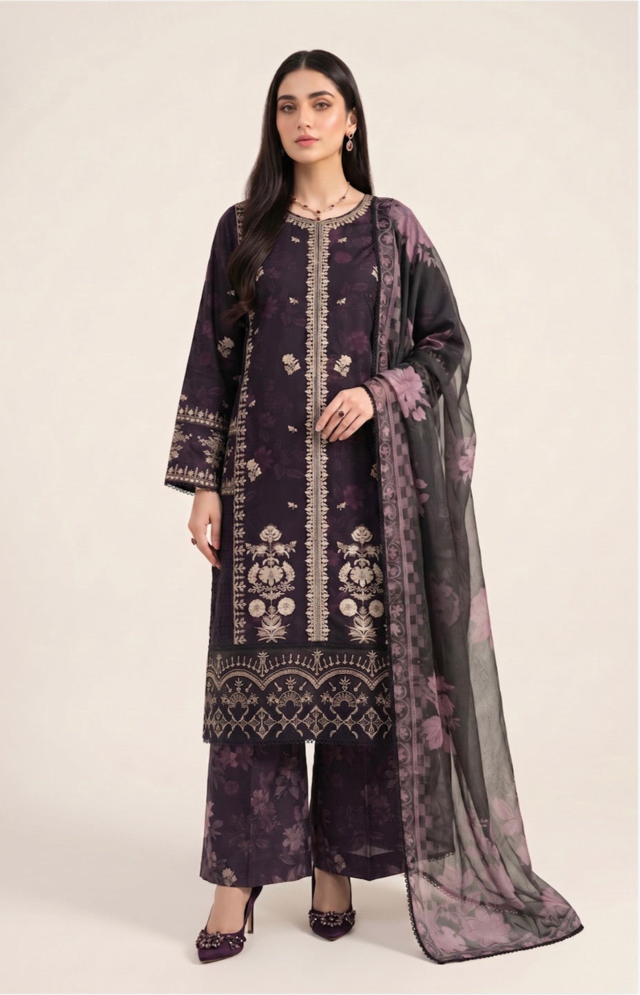 KHADI 3 piece embroidery lawn ladies dress B609