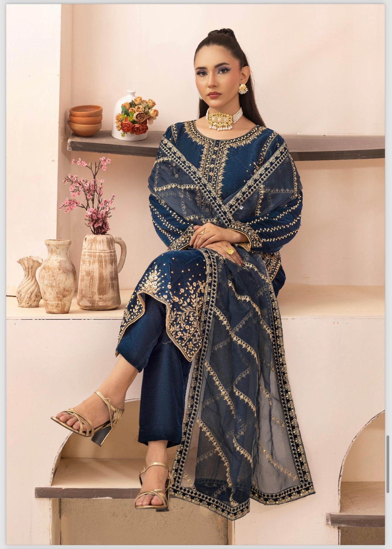 Brit 3 piece Designer luxury Valvet winter Pakistani ladies suit_B310