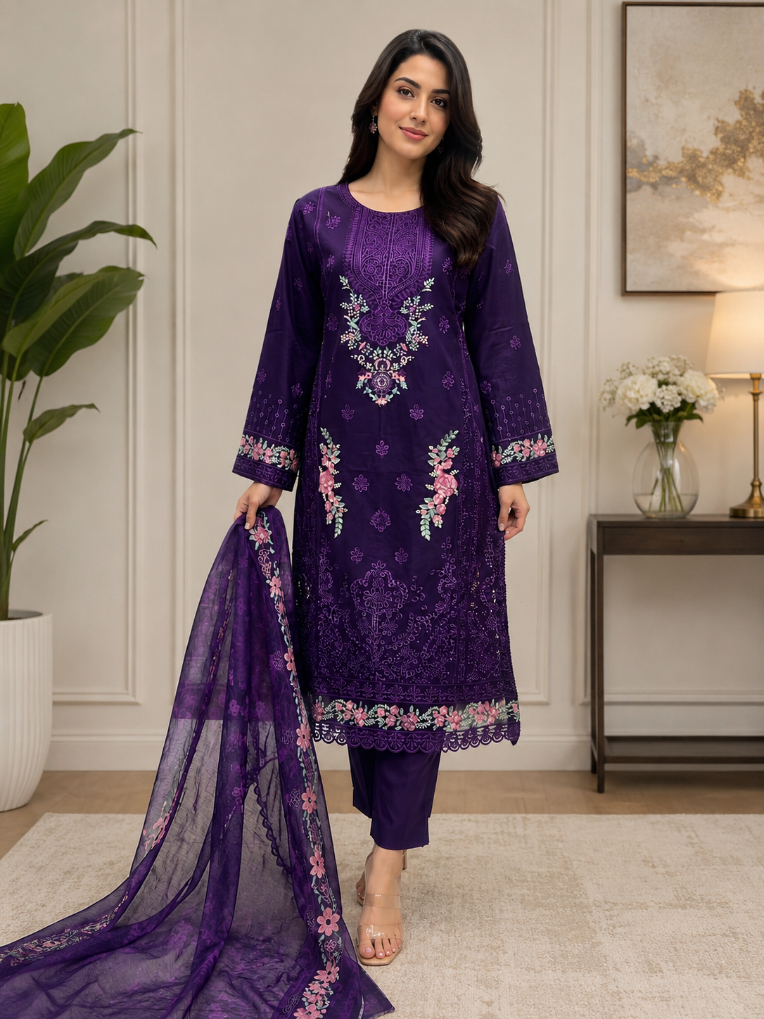 BRIT 3 piece embroidery COTTON ladies dress B614