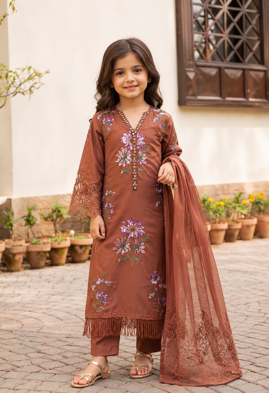 KIDS MARIA B INSPIRED 3 piece silk embroidered Pakistani ladies suit B532