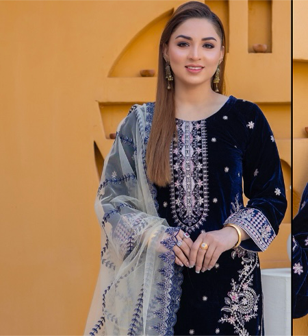 Brit Valvet 3 piece_7047 Pakistani ladies suit navy B37