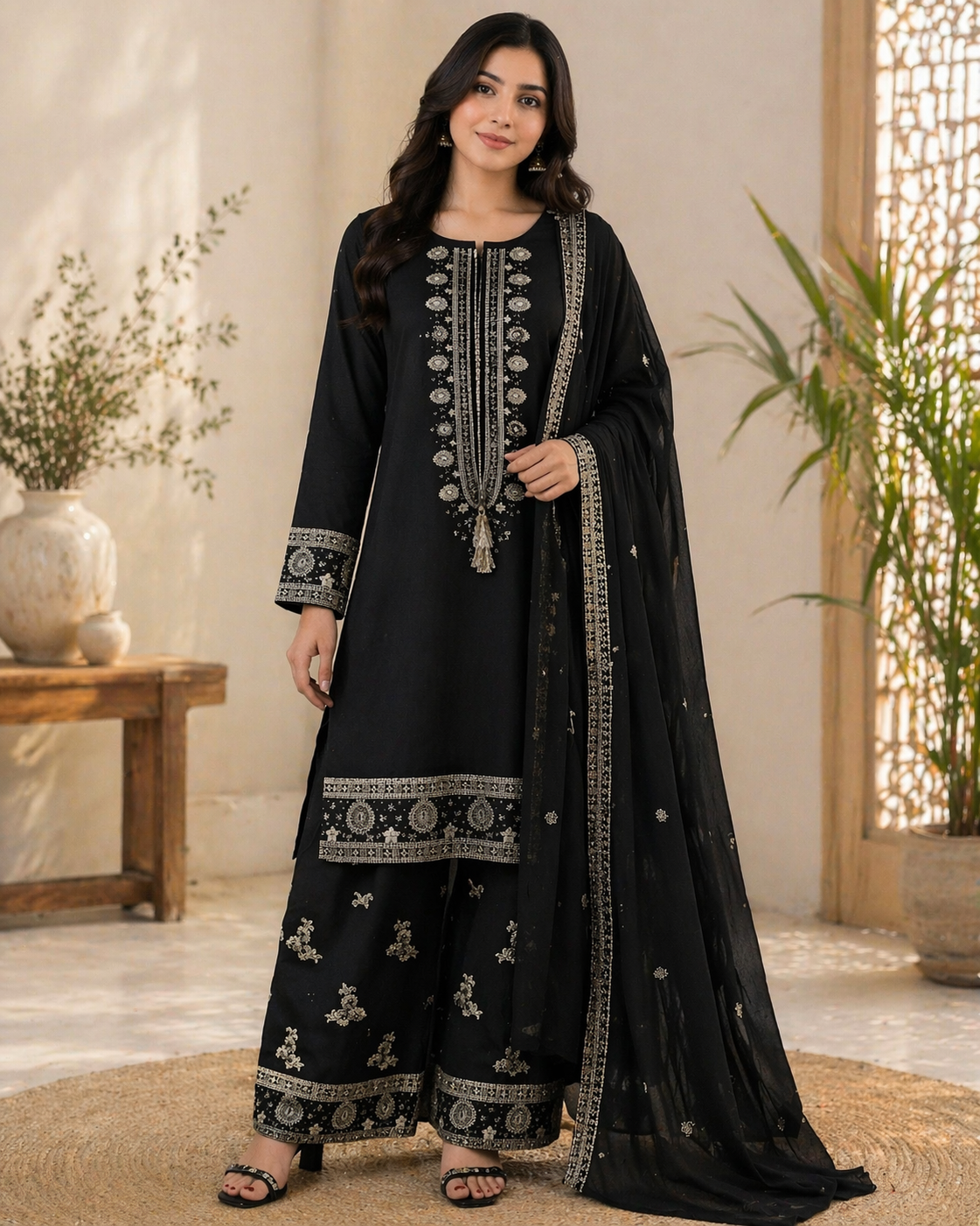 BRIT 3 piece LINEN embroidered suit B543